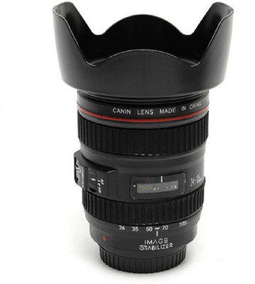 

Setiastationery camera lens shaped black long flask tea coffee mug cup with Lid Plastic Self Heating Mug
