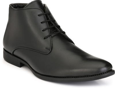 

Levanse Leather High Ankle Shoes Lace Up For Men(Black, Matte black