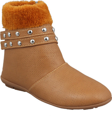 

ABJ Fashion Round Buckle Fur Women's Stylish Beige Boots For Women(Beige