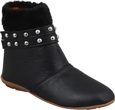 

ABJ Fashion Round Buckle Fur Women's Stylish Black Boots For Women(Black