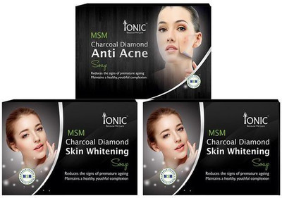 

Ionic Combo pack of 3 Soap(Pack of 2 Charcoal Skin whitening & Anti Acne Soap), 75gms each(225 g, Pack of 3)