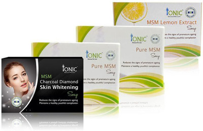 

Ionic Combo Pack of 4 Soap (Pack of 2 Pure MSM Soap, Charcoal Skin whitening & Lemon extract Soap)(300 g, Pack of 4)