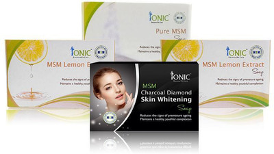 

Ionic Combo Pack of 4 Soap (Pack of 2 MSM Lemon extract, Charcoal skin whitening Soap & Pure MSM Soap), 75gms each(300 g, Pack of 4)