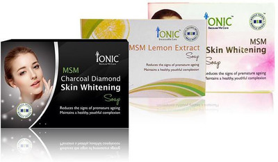 

Ionic Combo pack of 3 Soap (Charcoal MSM Skin whitening, MSM Lemon & MSM Skin whitening), 75g each(300 g, Pack of 3)