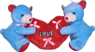 

Lavii Blue Couple Teddy With Heart - 28 cm(blue & red)
