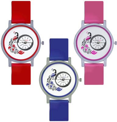 Keepkart Red Blue And Pink Morni Designer Pu Strap Combo Of - 3 Watch  - For Girls   Watches  (Keepkart)