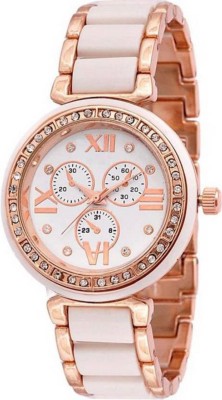 FASHION POOL DIAMNOD STUDDED ROUND ANALOG DIAL WATCH COMBO WITH MULTI COLOR CREAM & ROSE GOLD WATCH PARTY WEAR METAL BELT DESIGNER Watch  - For Girls   Watches  (FASHION POOL)