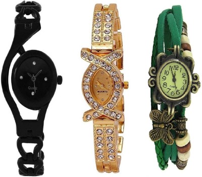 MAPA STYLE Black Chain, Gold Bracelet And Green Dori Girls Stylish Collection Analog Watch MPSTYLE 006 Watch  - For Women   Watches  (MAPA STYLE)