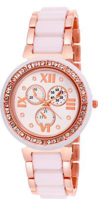 

DCH IN-65 Rose Gold White Studded Dummy Chrono Designed Watch - For Women