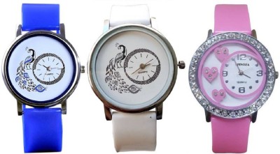 Talgo New Arrival Festive Season Special TG301BUWH321PK Blue And White Colour Dial Mor Rubber Strap And Analog Pink Colour Round dial Rubber Strap (Combo of 3) TG301BUWH312PK Watch  - For Girls   Watches  (Talgo)