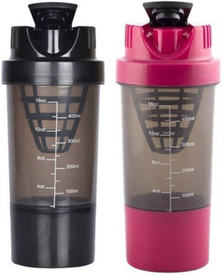 

S.Blaze Combo of 2 Good Quality Shaker Bottle 1000 ml Shaker(Pack of 2, Black, Pink), Multicolor