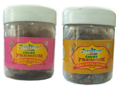 

Junior Churn PREMIUM CHIKNI SUPARI & PREMIUM SEKA MITHA SUPARI MINTY, SWEET Mouth Freshener(Pack of 2)