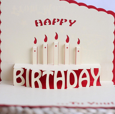 

sweetmade POP UP Handmade Greeting Words Creative Business 3D Happy Birthday Paper Card(card size :15cm by 14cm) Greeting Card(Red, Pack of 1)