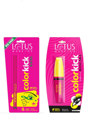 Lotus Herbals Make-up COLORKICK KAJAL - MYSTIC GREEN 0.28 g and Colorkick Mascara -Intense Black CM1(Set of 1)
