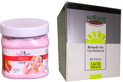 

NATURE ESSENCE Lacto Bleach 100gm, Pink Root Fruit Scrub 500ml(Set of 2)