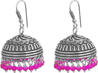 Silvesto India Pink Crystal Earrings,Temple Jewelry Jaipurn Silver Jhumkas-Large Jhumki Gypsy Tribal Jewellery Crystal Alloy Jhumki Earring available at flipkart for Rs.406