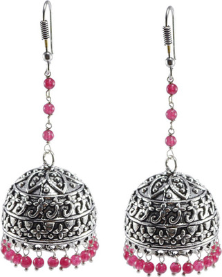 Silvesto India Pink Quartz Earrings,Temple Jewelry Jaipurn Silver Jhumkas-Large Jhumki Gypsy Tribal Jewellery Crystal Alloy Jhumki Earring available at flipkart for Rs.492