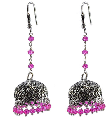 Silvesto India Pink Crystal Earrings,Temple Jewelry Jaipurn Silver Jhumkas-Large Jhumki Gypsy Tribal Jewellery Crystal Alloy Jhumki Earring available at flipkart for Rs.358
