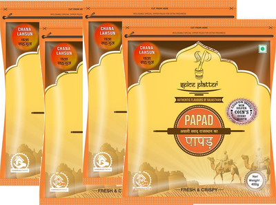 

Spice Platter Chana Lahsun Papad - Authentic Rajasthani sajji chana papad with balanced flavor of garlic - Pack of 4 - 400g each Masala Papad 1600 g(Pack of 4)