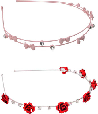 

Aaishwarya Dual Strand Peach Bow & Rosy Red Stone Metal Hair Combo Hair Band(Multicolor)