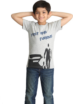 

Paul & doll Boys Printed Cotton T Shirt(Grey, Pack of 1, Grey melange