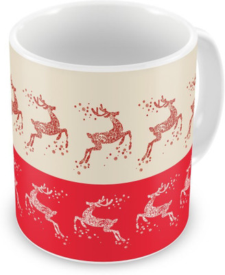 Rainbow Pattern Of Reindeers Designed with Floral Artwork Multicolor Coffee Ceramic Coffee Mug(350 ml)