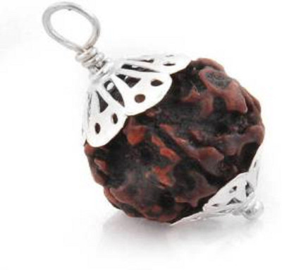 SHIVOHAM Lab Certified 5 Mukhi Rudraksha Silver Cap Pendant Silk Dori Pendant