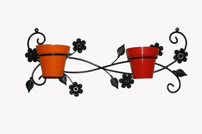 

Minerva Naturals 2 pot holder horizondal Plant Container(Metal, External Height - 45 cm), Black