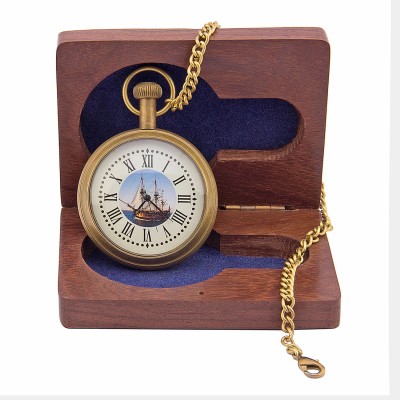 Kartique Ship print on dial POKWATSHIP25 Chrome-plated Brass Pocket Watch Chain   Watches  (Kartique)