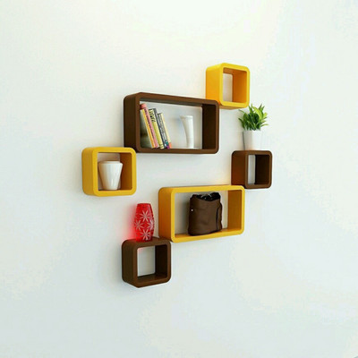 

MartCrown Rectangle Square Wooden Wall Shelf(Number of Shelves - 6, Brown, Orange)