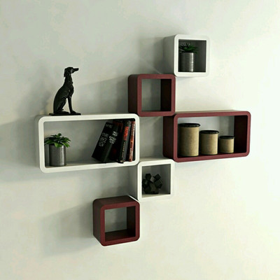 

MartCrown Rectangle Cube Wooden Wall Shelf(Number of Shelves - 6, Brown, White)