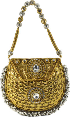 

AGGDA Women Gold Metal Hand-held Bag