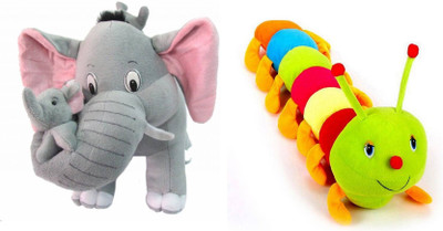 

Tajpur Traders Elephant With 2 Babies Soft Toy - 38 cm and muticolor caterpillar (55 cm) combo - 38 cm(Multicolor)