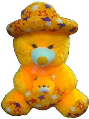 

ATTRACTIVE 1 FEET CUTE MOTHER BEAR TEDDY BEAR WITH CAP - 35 cm(Yellow)