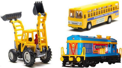 

Z A Enterprises Earth Mover with Locomotive Engine and School Bus (Multicolor)(Multicolor)