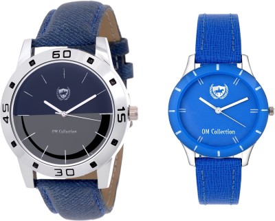 Om Collection Couple Wrist Watch Set with Blue Strap set of 2 Pcs-omwp-3 omwp Watch  - For Men & Women   Watches  (OM Collection)