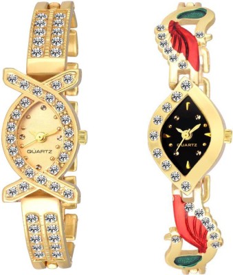 Keepkart Golden Aks With Morni Designer Strap Golden Combo Set Of Two Watch  - For Women   Watches  (Keepkart)
