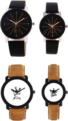 Om Designer White & Black Dial Couple watch for men's & Women's-leather belt (Pack of 4 Watches) Watch  - For Couple   Watches  (Om Designer)