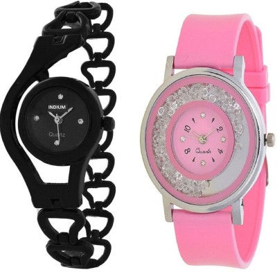 INDIUM NEW BLACK CHAIN WITH PINK 0PS0564PS AROUND DIAMOND WITH MOVABLE DIAMOND LATEST COLLECTION Watch  - For Girls   Watches  (INDIUM)