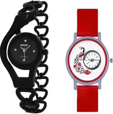 INDIUM NEW CAHIN BLACK WITH RED PEACOCK PS0553PS FANCY WATCH Watch  - For Girls   Watches  (INDIUM)