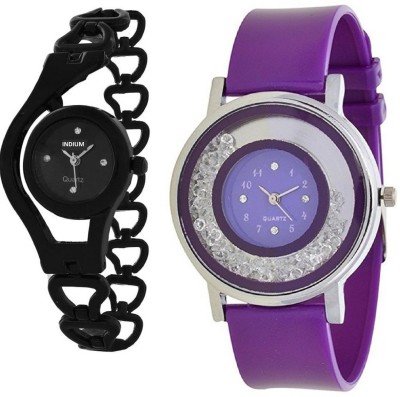 INDIUM NEW BLACK CHAIN WITH PURPLE PS0562PS AROUND DIAMOND WITH MOVABLE DIAMOND LATEST COLLECTION Watch  - For Girls   Watches  (INDIUM)