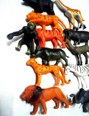 

OM Set of 12 Wild Animals Plastic Toys for Kids (useful learning resources),Size- 8/6 cm(Multicolor)