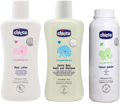 

Chicco 200 ml baby body lotion, 200 ml baby no dear shampoo and 150 gram baby talcum powder(White)