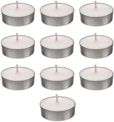 

Shreeji Decoration Smokeless Tea Light Candle(10) Candle(White, Silver, Pack of 10), Silver;white