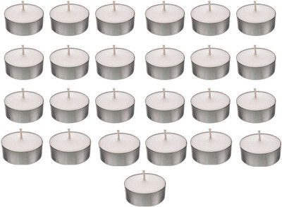 

Shreeji Decoration Smokeless Tea Light Candle(25) Candle(White, Silver, Pack of 25), Silver;white