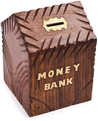 

WoodCart Wooden Handmade Money Bank,Hut shape piggy Bank, Strip Design with key Lock coin Storage Bank 5 * 7 Inch Coin Bank(Brown)