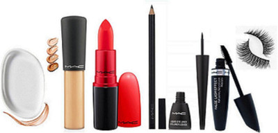 

Bigwig Combo Of Origional Mac (Eyeliner, Mascara, Kajal, Eyelashes, Concealer, Puff & Red Lipstick)(Set of 7)