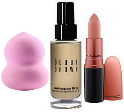 

Imported Sponge Puff&Bobbi Brown Skin Foundation&Mac VelVet Teddy Lipstick(Set of 3)