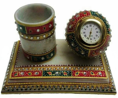

India Meets India 0 Compartments Marble Desk Clock(Green)