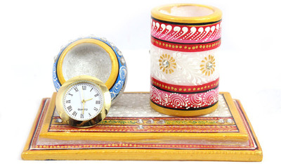 India Meets India 0 Compartments Marble Desk Clock(Pink)